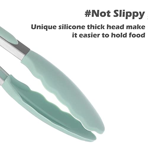 Kitchen Tongs For Cooking, 9 Inch Small Silicone Tongs, Food Grade Mini Serving Tongs With Silicone Tips, Set Of 3, Green #TOP1