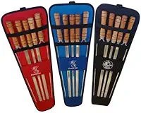 Kit 5 Espetos para Churrasco- Alumínio Polido, Cabo de Madeira com Estojo