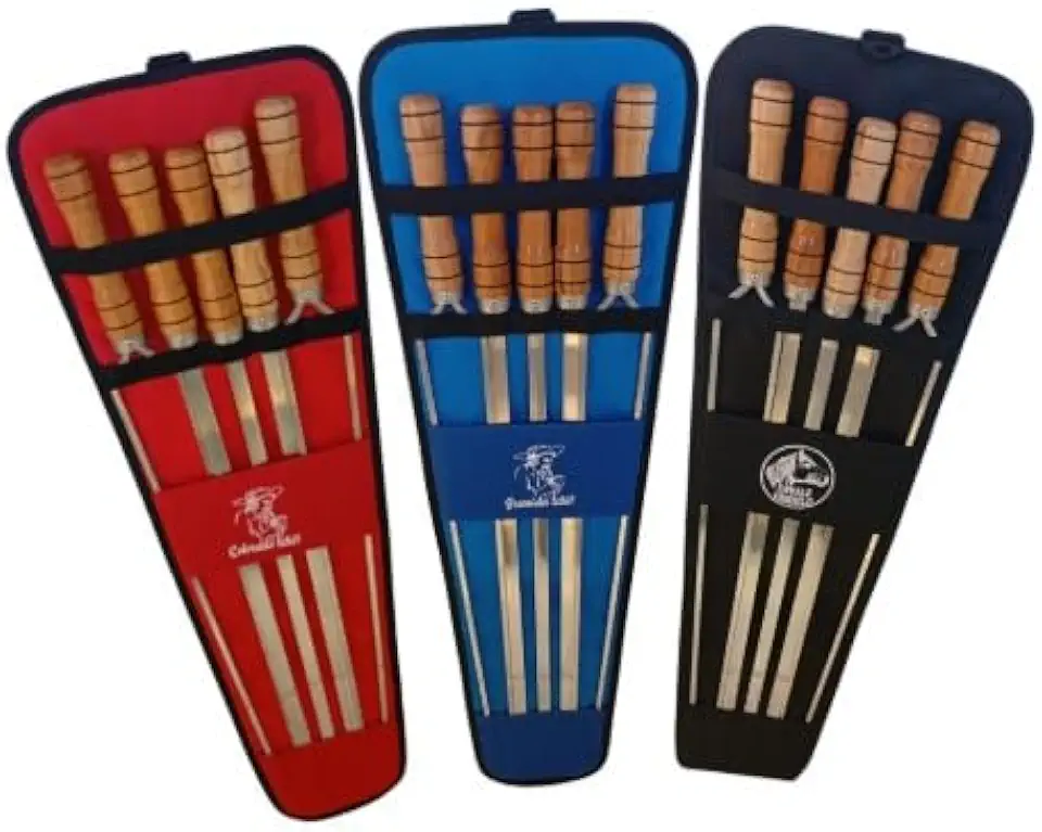 Kit 5 Espetos para Churrasco- Alumínio Polido, Cabo de Madeira com Estojo