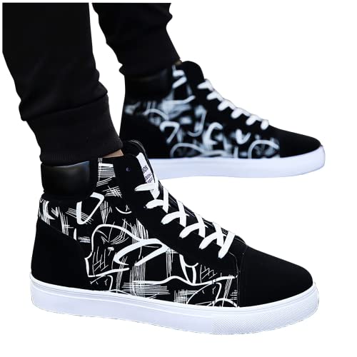 BORAMAX Mens Walking Shoes Slip On High Tops Graffiti Flat Sneaker Men's High Top Non Slip Canvas Tennis Shoes2