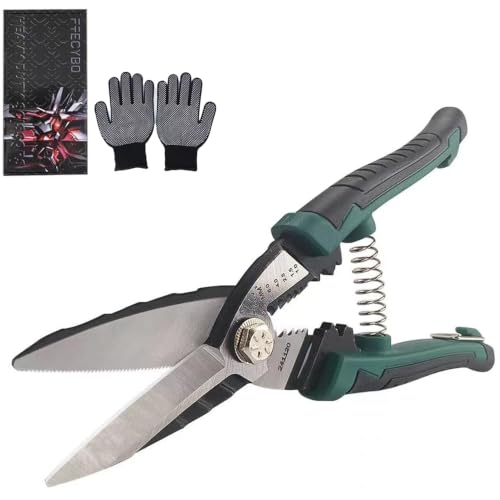 Image of Heavy Duty Industrial Scissors 8.5'', Electrician Scissors with Finely Serrated CR-V Powerful Blades, Easy Cutting Wires, Cardboard, Plastic, Carpet, Wire Stripping and Crimping