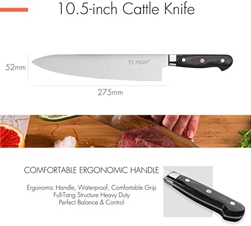 TJ POP Gyuto Chef Knife 10.6 inch, Professional Japanese Sushi Knife, Full-Tang Designed, Premium High Carbon Steel Blade 270mm