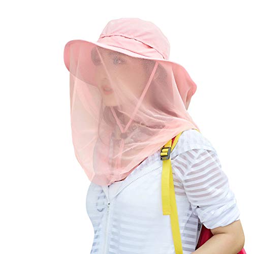 Mosquito Head Net Hat Safari Hat Sun Hat with Mesh Protection from Insect Pink