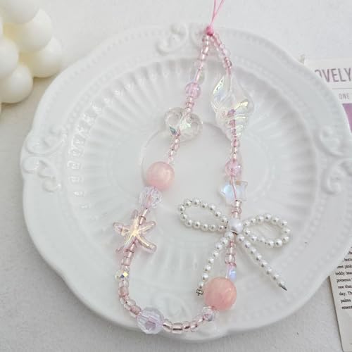Image of Cute Beaded Camera Wrist Strap for Phone, Digital Camera Charm Lanyard, Pearl Beaded Chain for Bag Keychain Gift
