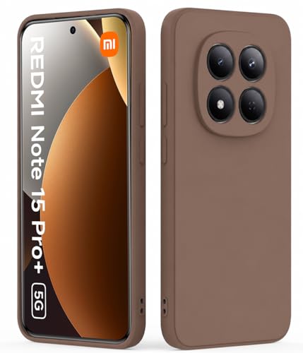 Image of DIZORO Compatible with Mi Redmi Note 15 Pro Plus 5G Back Cover with Upgraded Square Edges for Camera Protection Shockproof Flexible Matte Liquid Silicone Mobile Phone Case - Brown
