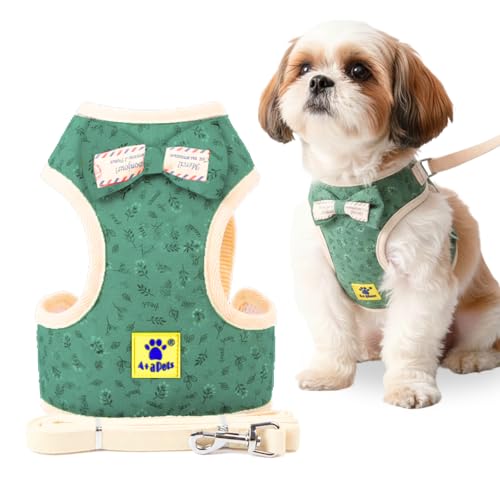 Image of A+a Pets' Cat & Small Dog Harness with Leash Set | Comfortable Vest, Escape-Friendly Combo (Red Stripes, M) (Green, M)