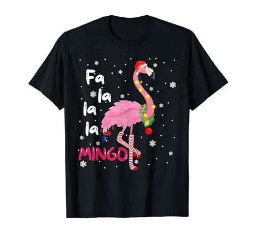 Christmas Fa La La Mingo Flamingo Xmas Donne Ragazze Bambini Uomini Maglietta