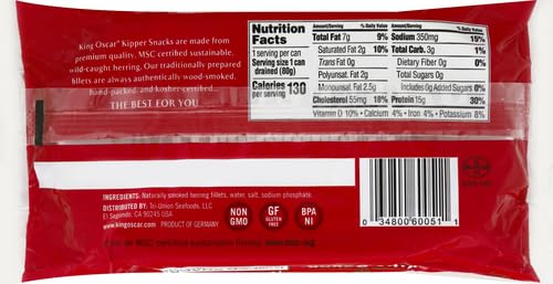 Image of King Oscar Kipper Snacks, 3.54 Ounce Cans (Pack of 4), Lightly Smoked Herring Fillets, Wild Caught Canned Herring