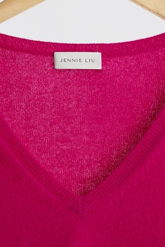 Image of JENNIE LIU Women's 100% Pure Cashmere Long Sleeve Pullover V Neck Sweater