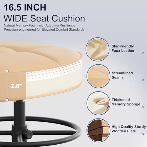 Image of Misolant Drafting Chair Without Arms, Tall Office Chair with Footrest Ring for Standing Desk, Small Faux Leather Executive Office Chair with Adjustable Height for Bar Lab Counter Height Desk, Khaki