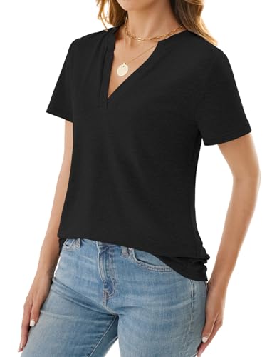 NORACORA Women's V Neck Short Sleeve T Shirt Summer Casual Tops Basic Blouses Trendy Fashion for Work Daily Wear - image 4