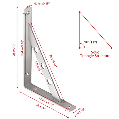 Yumore Shelf Bracket 10", Heavy Duty Stainless Steel Solid Shelf Support Corner Brace Joint Right Angle Bracket, L Bracket With 2 S Hook, 2 Pack #TOP6