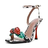 Betsey Johnson Women's Addison Heeled Sandal, Black White Multi, 9