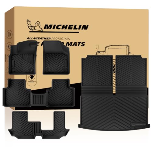 Image of Michelin Vehicle Mats for 2018-2026 Volkswagen VW Atlas 7 Seats Bench Seat | Not fit Atlas Cross Sport /6 Seats, Custom Fit, Non-Slip, All-Weather TPE Floor Mats&Cargo Liner /Backrest Mat 5 PCS, Premier