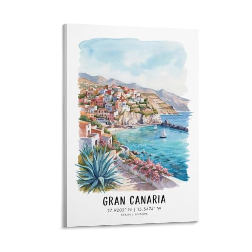 Poster de voyage Gran Canaria aquarelle décoration murale vintage 30x45cm