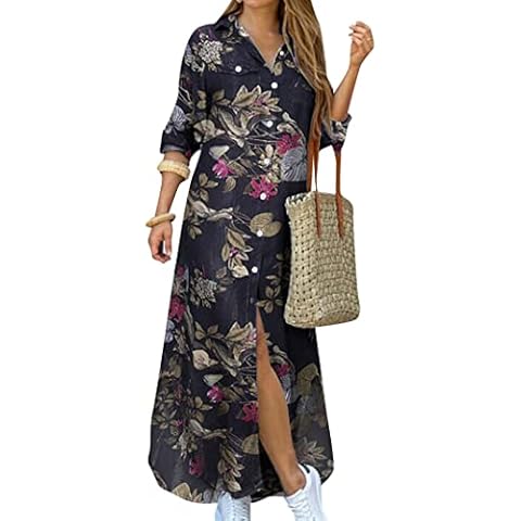 EFOFEI Vestido Largo Estampado De Mujer con Botón Cover