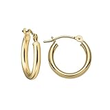 Pendientes de aro de oro macizo de 14 quilates para mujer, 2 mm, hipoalergénicos, con cierre de clic en oro real de 14 quilates, 14 mm (0,55 pulgadas), dorado, sin gema, 14mm (0.55 inch), Dorado, Sin