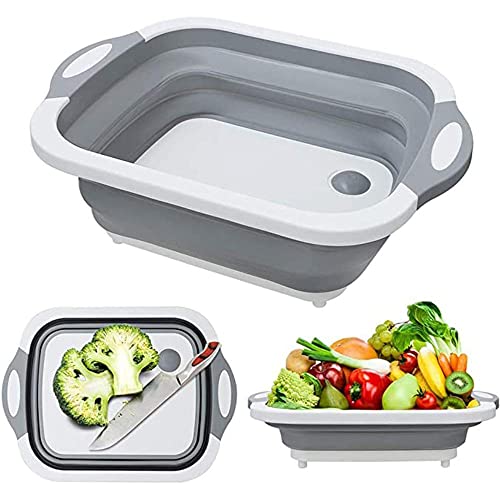 Prabhaav Corporate Solutions Foldable Chopping Board Kitchen Cutting Board Dish Tub Chopper Tray Storage Basket with Draining Button Dish Sink Tub Vegetable Plastic Basket (Random Colours)