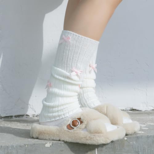 Image of Fashion Girl Knit Leg Warmers Harajuku Bow Decor Loose Socks Vintage Kawaii Leg Sleeves Lolita Socks