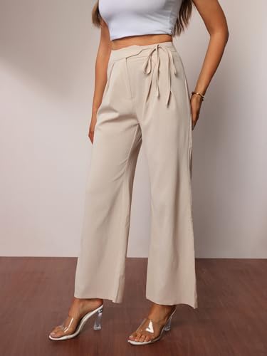 Women's Tie Waist Pleated Pants Wide Leg Loose Dressy Casual Trousers3