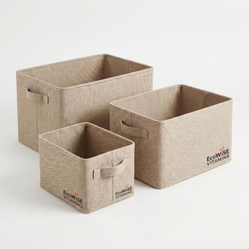 ECOWISE VITAMINS Storage Baskets for Organizing – 3-Pack Foldable Fabric Bins with Handles, Reinforced Structure, Closet & Shelf Organizer for Bedroom, Bathroom, Nursery & Office