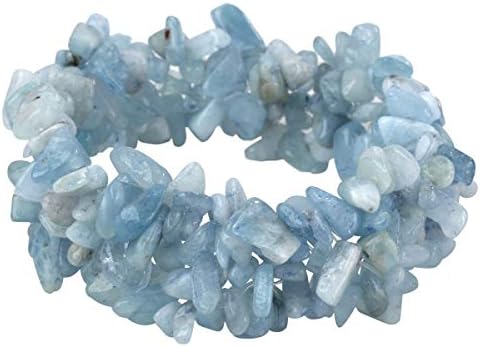 YACQ Aquamarine Stretch Cuff Bracelet 5 Layer Braided Chunky Chakra bracelet White Handmade Jewelry for Women Teen Girls 7.5"