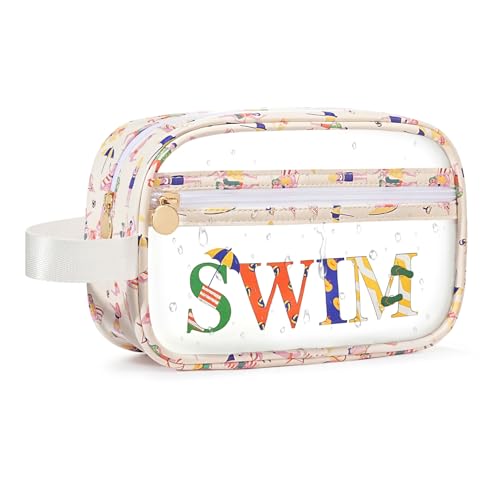 Image of COSHAYSOO Clear SWIM Bag Swimming Pool Accessories Cute Swimmer Team Gifts for Women Teen Girls Bikini Swimsuit Goggle Cap Sunscreen Makeup Storage, Waterproof Beach Vacation Summer Travel Essentials