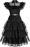 WPOZD Wednesday Addams Mesh Dress Costume For Girls Toddler Casual Dress Cartoon Party Dress (Kid, K