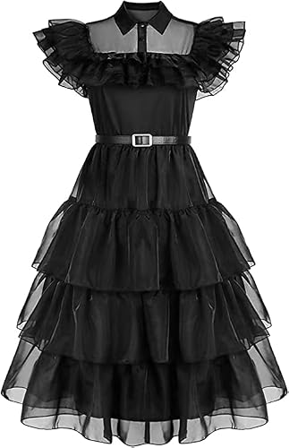 Wpozd Wednesday Addams Mesh Dress Costume For Girls Toddler Casual Dress Cartoon Party Dress (Kid, Kid-X-Large（140）) #TOP5