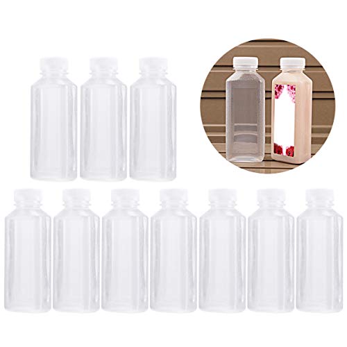 Garrafas de suco Yardwe de 300 ml, 10 peças, quadradas, de plástico, garrafas de suco, transparentes