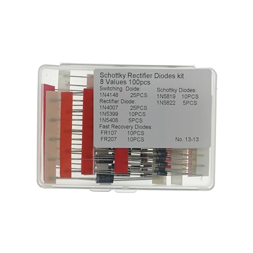 MERICDA - 8 Values 100 PCS Switching/Fast Recovery/Schottky/Rectifier Diodes kit (1N4148 1N4007 1N5819 1N5399 FR107 FR207 1N5408 1N5822)
