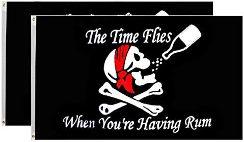 2 Pack Pirate Flag "The Time Flies" Jack Rackham Skull and Crossbones Jolly Roger 3 by 5 FT Polyester Flag Banner