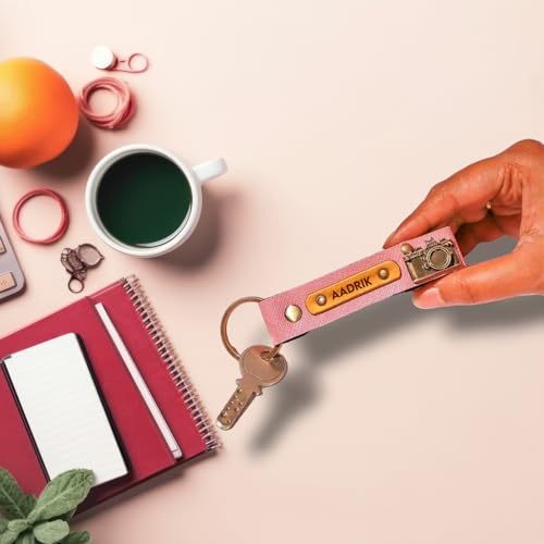 Image of Men's Leather Keychain Name Leather Keychains for Mens | Personalized Keychains with Printed Customized Keychain for Men | Customised Gift Set for Men with Name & Charm, Green