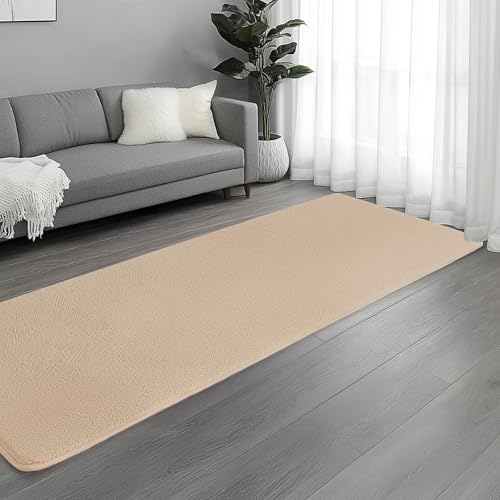 Image of Large Modern Runner Rugs for Living Room Bedroom, 2x6 Feet Beige Ultra Soft Thickened Memory-Foam Indoor Rug, Comfy Aesthetic Solid Minimalist Carpets for Girls Boys Nursery Dorm Home Decor