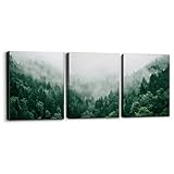 Pacimo Canvas Print Wall Art Set Talking with the Fog Aerial View of Pine Trees in Mist Realism Pict