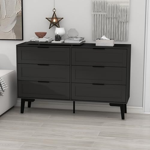 Image of TaoHFE 4 Black Dresser for Bedroom Modern Black Chest of Drawers for Nursery Wood Dresser for Kids Horizontal Dressers & Chests of Drawers for Bedroom Living Room