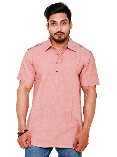 Image of Mens Cotton Linen Half Sleeve Plus Size Short Kurta