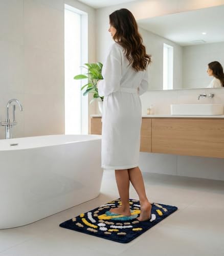 Image of HOMEKART Microfiber Bath Mat 2000 GSM, Super Soft & Absorbent Anti-Skid Bathroom Floor Mat, Quick Dry Door Mat for Bathroom, Bedroom & Kitchen (40x60 cm, Navy Blue) Pack of 1