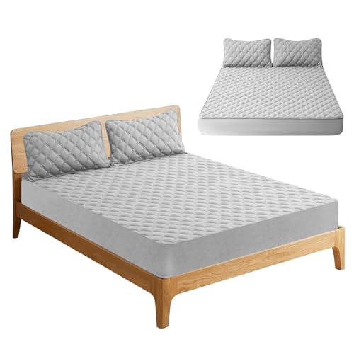 LUPATDY Matratzenschoner 90X200, wasserdichte Spannbettlaken, Rundumbezug Atmungsaktives Schutz überwurf, wasserdichte Matratzenauflage für Einzelbetten,Grau