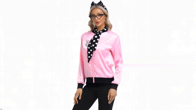 SOMSOC Chaqueta rosa satín mujeres años 50 set 5 piezas miniatura 7