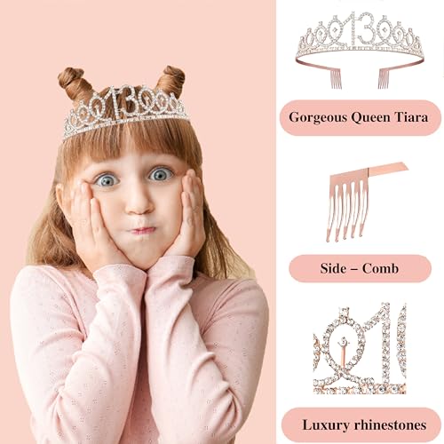 Image of 13th Birthday Decorations for Girls,Banner,Backdrop, it's my 13th Birthday Sash, Sweet Rhinestone Tiara Crown,Balloons
