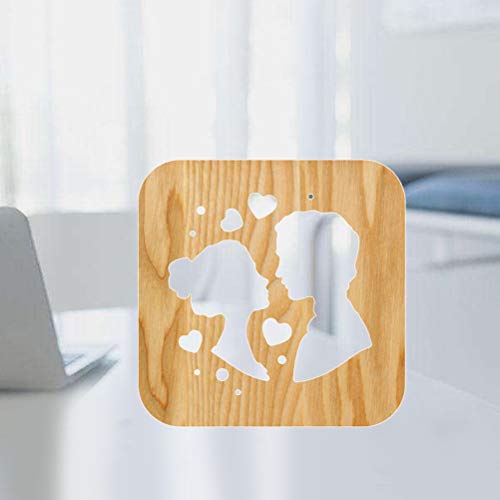 Mobestech Casal 3D Criativo Escultura em Madeira Luz Oca USB Lâmpada Noturna Decoração Artística par