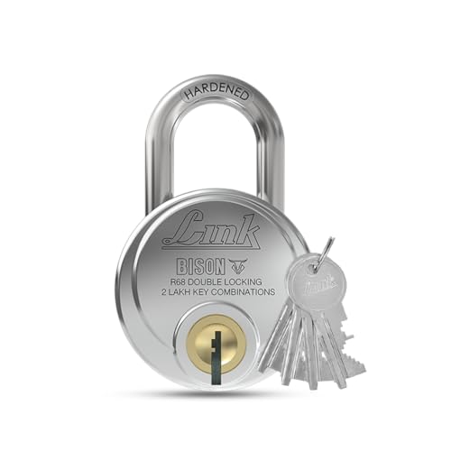 Image of Link Bison 68mm Heavy Duty Padlock | Lock for Home Door, Office, Shop, Travel | Hardened Steel Shackle, | Double Locking System | High Precision 4 Keys | 2 Lakh Key Combinations | 10 Years Warranty