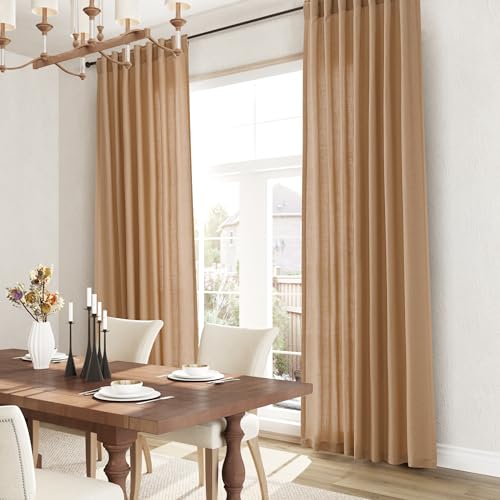 Image of Joywell Extra Long Linen Curtains, Camel Brown, 108 Inches