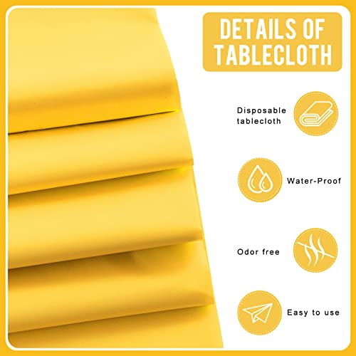 Yellow 6 Pack Disposable Plastic Tablecloth Cover 54 X 108 Inch - Waterproof Rectangle Disposable Tablecloth For Tables Up To 8 Feet - Indoor Or Outdoor Use - Party And Holiday Plastic Table Cover #TOP2