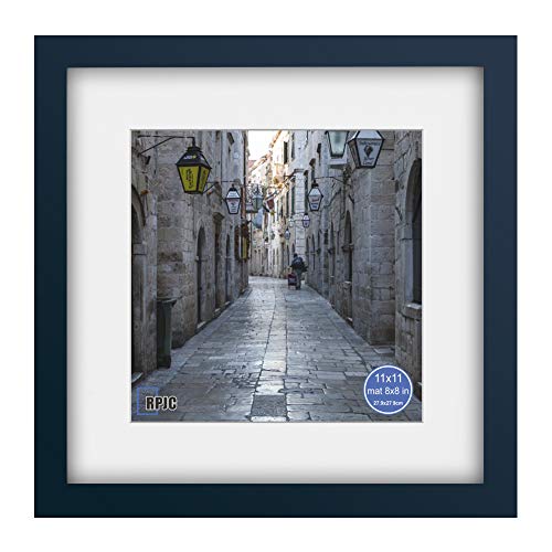 11x11 inch Picture Frame Made of Solid Wood and High Definition Glass Display Pictures 8x8 with Mat or 11x11 Without Mat for Wall Mounting Photo Frame Jazz Blue