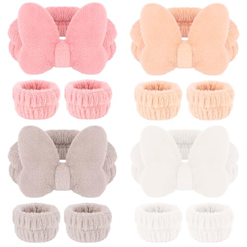 CIEHER 12 PCS Makeup Headband for Women Wrist Washband Scrunchies Cuffs for Washing Face, Soft Butterfly Spa Headband Matching Wristbands