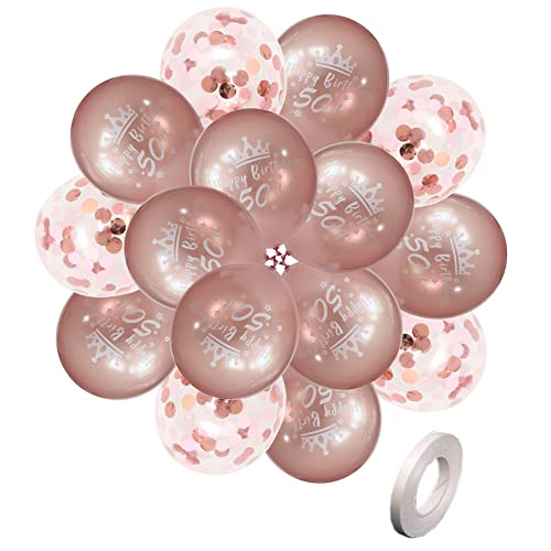RichMoho Rose Gold 50th Birthday Balloons Women Happy 50th Birthday Party Deocorations Ballloons 12 Inch 20 Pack