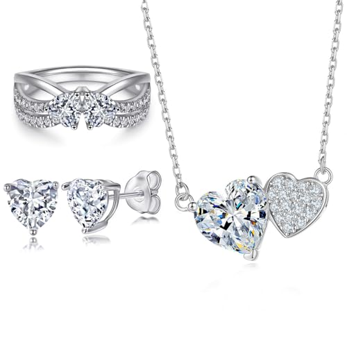 Collier double cœur or 14k et moissanite anti-ternissement pour peau sensible