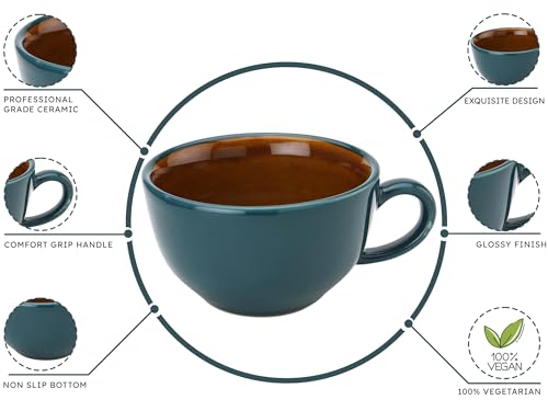 Image of Bodhi House Ceramic Soup and Coffee Wide Large Mug with Handle - Set of 1, 350 Ml Glossy Finish | Microwave Safe | for Maggi, Cappuccino, Latte, Green Tea - Cyan